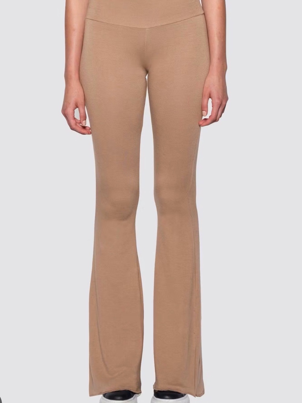 High-Rise Wide-Leg Knit Pants in Tan